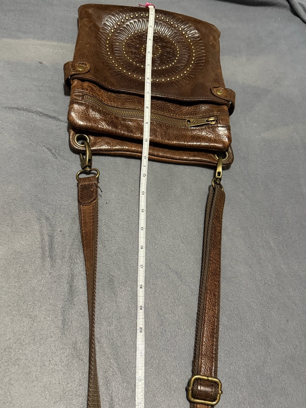 Patricia Nash Francesca Brown Leather Crossbody Purse with Embossed Medallion - Picture 13 of 13